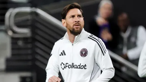 Lionel Messi of Inter Miami during the warm-up ahead of the match vs Club America
