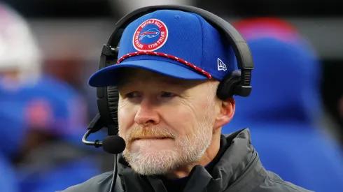 Head coach Sean McDermott of the Buffalo Bills looks on during the fourth quarter against the New England Patriots at Gillette Stadium on January 05, 2025 in Foxborough, Massachusetts.