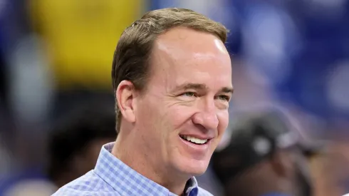 Former NFL player Peyton Manning looks on prior to a game between the Miami Dolphins and the Indianapolis Colts at Lucas Oil Stadium on October 20, 2024 in Indianapolis, Indiana.