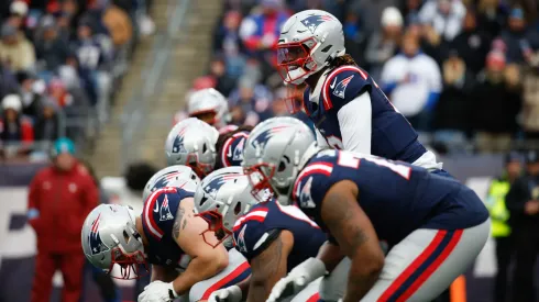 Joe Milton III #19 of the New England Patriots lines-up against the Buffalo Bills as he makes his NFL debut during the first quarter at the Gillette Stadium on January 5, 2025.