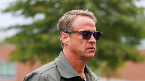 Head Coach Lane Kiffin of the Ole Miss Rebels walks into the stadium before a game against the Arkansas Razorbacks at Donald W. Reynolds Razorback Stadium on November 02, 2024 in Fayetteville, Arkansas.