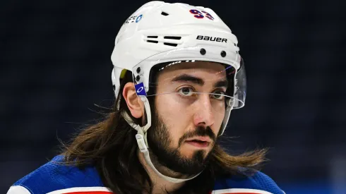 New York Rangers center Mika Zibanejad (93) during the first period of play. The New York Rangers defeated the Buffalo Sabres 3-2 in OT.