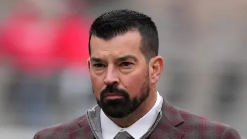 Head coach Ryan Day of the Ohio State Buckeyes walks across the field before the game against the Indiana Hoosiers at Ohio Stadium on November 23, 2024 in Columbus, Ohio.