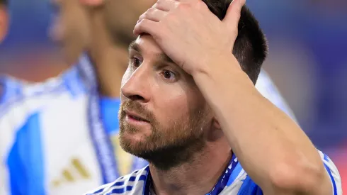 Lionel Messi of Argentina gestures during the CONMEBOL Copa America 2024 Final against Colombia.