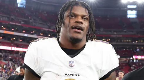 Lamar Jackson #8 of the Baltimore Ravens walks off the field after his team's 31-24 win against the Arizona Cardinals at State Farm Stadium on October 29, 2023 in Glendale, Arizona.