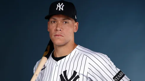 Aaron Judge #99 of the New York Yankees poses for a portrait during the New York Yankees Photo Day at George M. Steinbrenner Field on February 18, 2025 in Tampa, Florida.