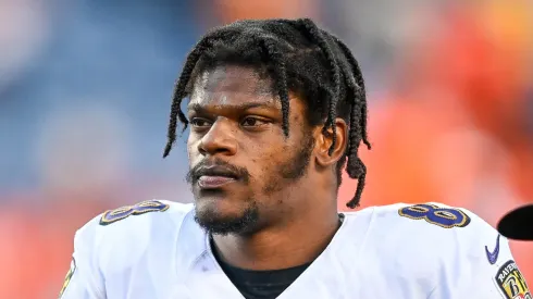 Lamar Jackson #8 of the Baltimore Ravens walks off the field after a 23-7 win over the Denver Broncos at Empower Field at Mile High on October 3, 2021 in Denver, Colorado.