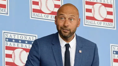 Hall of Famer Derek Jeter attends the Baseball Hall of Fame induction ceremony at Clark Sports Center on July 21, 2024 in Cooperstown, New York.