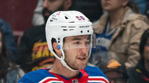 Will Cuylle #50 of the New York Rangers during the game against Vancouver Canucks on November, 19, 2024 at Rogers Arena in Vancouver, British Columbia, Canada.