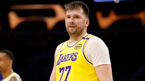 Luka Doncic #77 of the Los Angeles Lakers during the third quarter of a game against the Utah Jazz at Crypto.com Arena on February 10, 2025.