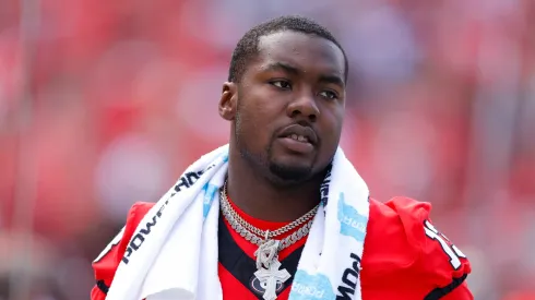 Mykel Williams #13 of the Georgia Bulldogs reacts following an injury in the second half against the Tennessee Tech Golden Eagles at Sanford Stadium on September 7, 2024 in Athens, Georgia.