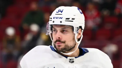 Auston Matthews #34 of the Toronto Maple Leafs skates during the second period against the Montreal Canadiens at the Bell Centre on April 6, 2024 in Montreal, Quebec, Canada. The Toronto Maple Leafs defeated the Montreal Canadiens 4-2.