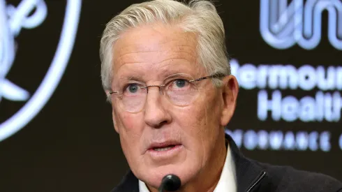Pete Carroll speaks as he is introduced as the head coach of the Las Vegas Raiders during a news conference also introducing John Spytek as the team's general manager at the Las Vegas Raiders Headquarters/Intermountain Healthcare Performance Center on January 27, 2025 in Henderson, Nevada.