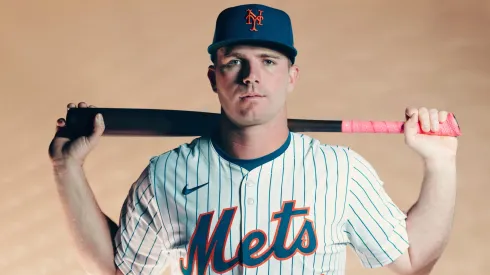 Pete Alonso #20 of the New York Mets poses for a portrait at Clover Park on February 20, 2025 in Port St. Lucie, Florida.