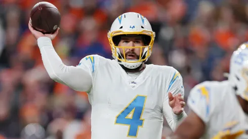 Chase Daniel #4 of the Los Angeles Chargers attempts a pass during the fourth quarter against the Denver Broncos at Empower Field At Mile High on January 08, 2023 in Denver, Colorado.