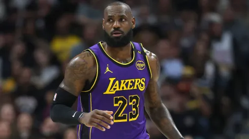 Lebron James #23 of the Los Angeles Lakers plays the Denver Nuggets in the first quarter at Ball Arena.