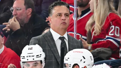 Head coach Travis Green of the Ottawa Senators handles bench duties during the third period against the Montreal Canadiens at the Bell Centre on October 12, 2024 in Montreal, Quebec, Canada.