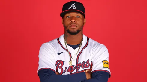 Ronald Acuña Jr. #13 of the Atlanta Braves poses for a portrait during photo day at CoolToday Park on February 21, 2025 in North Port, Florida.