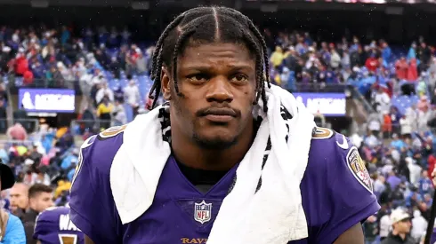 Lamar Jackson #8 of the Baltimore Ravens walks off the field after losing to the Buffalo Bills 23-30 at M&T Bank Stadium on October 02, 2022 in Baltimore, Maryland.