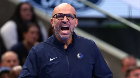 Head coach Jason Kidd of the Dallas Mavericks reacts during the first half of an Emirates NBA Cup game against the Memphis Grizzlies at American Airlines Center on December 03, 2024 in Dallas, Texas.