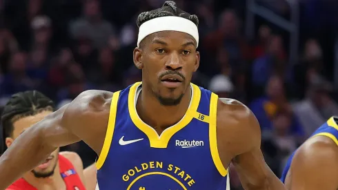 Jimmy Butler III #10 of the Golden State Warriors dribbles the ball against the Portland Trail Blazers during the first half at Chase Center on March 10, 2025 in San Francisco, California.