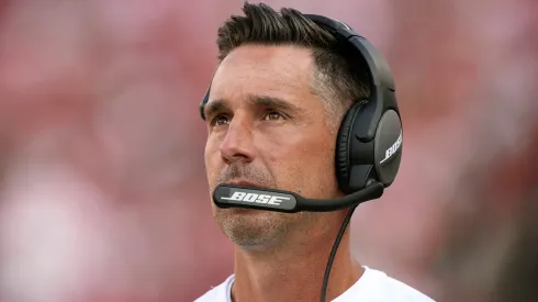 Head coach Kyle Shanahan of the San Francisco 49ers looks on from the sidelines against the Kansas City Chiefs during the fouth quarter at Levi's Stadium on August 14, 2021 in Santa Clara, California.