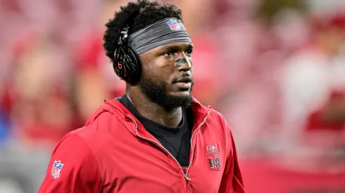 Chris Godwin #14 of the Tampa Bay Buccaneers looks on prior to the NFC Wild Card Playoffs against the Philadelphia Eagles at Raymond James Stadium on January 15, 2024 in Tampa, Florida.