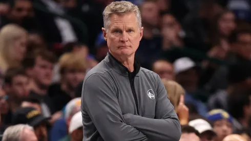 Head coach Steve Kerr of the Golden State Warriors watches play during the second quarter against the Dallas Mavericks at American Airlines Center.