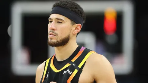 Devin Booker #1 of the Phoenix Suns during the second half of the NBA game at Footprint Center on February 11, 2025 in Phoenix, Arizona.