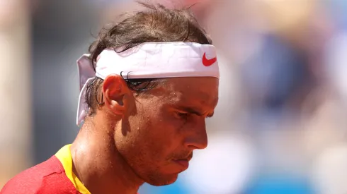 Rafael Nadal of Team Spain shows his dejection against Novak Djokovic of Team Serbia during the Olympic Games Paris 2024.