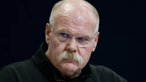 Head coach Andy Reid of the Kansas City Chiefs speaks to the media during the NFL Scouting Combine at the Indiana Convention Center on February 25, 2025 in Indianapolis, Indiana.