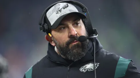 Philadelphia Eagles coach Matt Patricia looks on before a game against the Seattle Seahawks at Lumen Field on December 18, 2023 in Seattle, Washington.