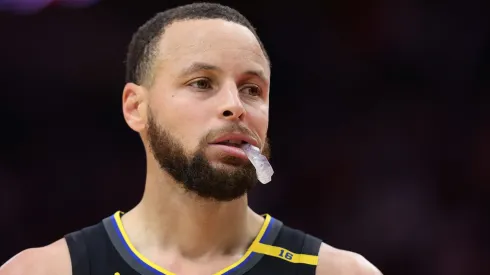 Stephen Curry #30 of the Golden State Warriors looks on against the Houston Rockets during the second half at Toyota Center.