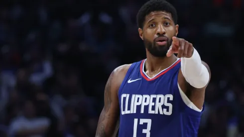 Paul George #13 of the LA Clippers reacts during a 118-100 loss to the Minnesota Timberwolves at Crypto.com Arena on March 12, 2024 in Los Angeles, California.