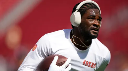 Brandon Aiyuk #11 of the San Francisco 49ers warms up before the game against the New England Patriots at Levi's Stadium on September 29, 2024 in Santa Clara, California.