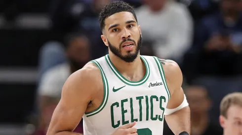 Jayson Tatum #0 of the Boston Celtics runs the floor during the second half against the Memphis Grizzlies at FedExForum on March 31, 2025 in Memphis, Tennessee.