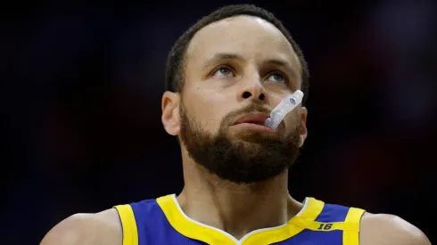 Stephen Curry #30 of the Golden State Warriors stands on the court during the first quarter of an NBA game against the New Orleans Pelicans.