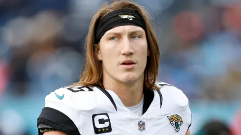 Trevor Lawrence #16 of the Jacksonville Jaguars looks on during the second half against the Tennessee Titans at Nissan Stadium on January 07, 2024 in Nashville, Tennessee.