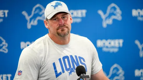 Dan Campbell, head coach of the Detroit Lions during the Detroit Lions Training Camp on July 27, 2022 in Allen Park, Michigan.
