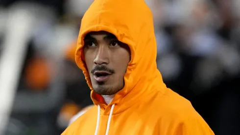 Quarterback Nico Iamaleava #8 of the Tennessee Volunteers warms up before the game against the Ohio State Buckeyes at Ohio Stadium on December 21, 2024 in Columbus, Ohio.