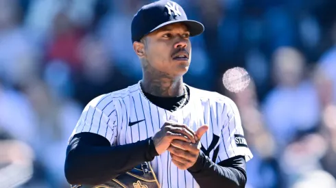 Marcus Stroman #0 of the New York Yankees looks on in the first inning of a Grapefruit League spring training game against the Tampa Bay Rays at George M. Steinbrenner Field on February 21, 2025 in Tampa, Florida.