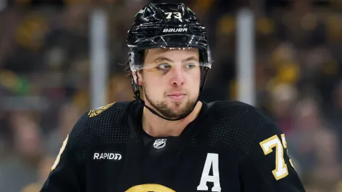 Charlie McAvoy #73 of the Boston Bruins skates against the Florida Panthers during the first period in Game Four of the Second Round of the 2024 Stanley Cup Playoffs at the TD Garden on May 12, 2024 in Boston, Massachusetts. The Panthers won 3-2.