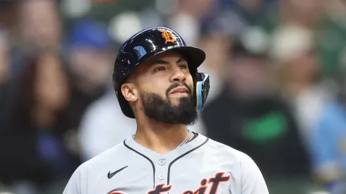 Gleyber Torres #25 of the Detroit Tigers at bat during a game against the Milwaukee Brewers at American Family Field on April 16, 2025 in Milwaukee, Wisconsin.