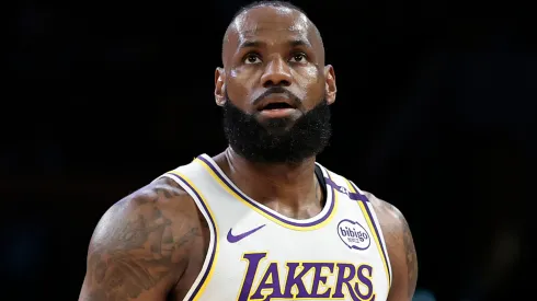 LeBron James #23 of the Los Angeles Lakers in Game One of the Western Conference First Round NBA Playoffs at Crypto.com Arena on April 19, 2025 in Los Angeles, California.