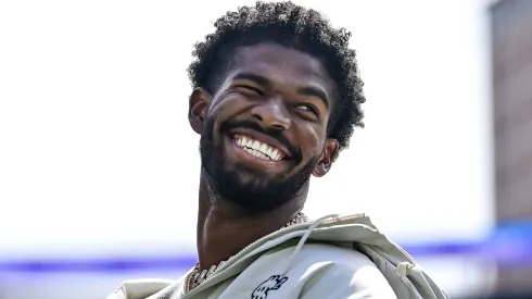 Former Colorado Buffaloes quarterback Shedeur Sanders looks on during a ceremony to retire his jersey before the Black and Gold Spring Game at Folsom Field on April 19, 2025 in Boulder, Colorado.