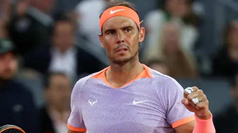 Rafael Nadal of Spain celebrates winning a point against Jiri Lehecka of the Czech Republic during their Madrid Open match.