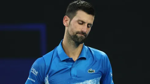 Novak Djokovic of Serbia reacts in the Men's Singles First Round match against Nishesh Basavareddy during the Australian Open.
