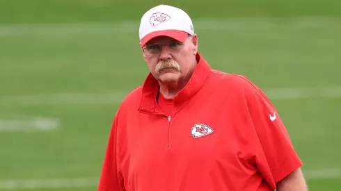 Head coach Andy Reid of the Kansas City Chiefs looks on during a practice ahead of Super Bowl LIX at Tulane University’s Yulman Stadium on on February 06, 2025 in New Orleans, Louisiana.