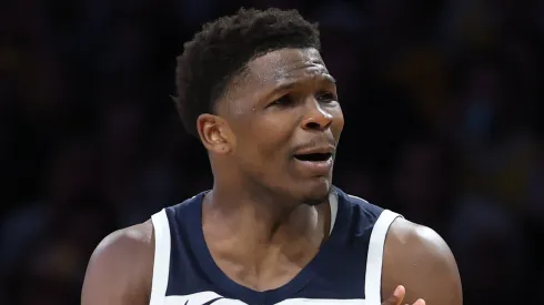 Anthony Edwards reacts in the third quarter vs the Lakers in the NBA Playoffs on April 22, 2025.