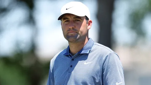 Scottie Scheffler of the United States lines up a putt on the first green during the final round of THE CJ CUP Byron Nelson 2025 at TPC Craig Ranch on May 04, 2025.